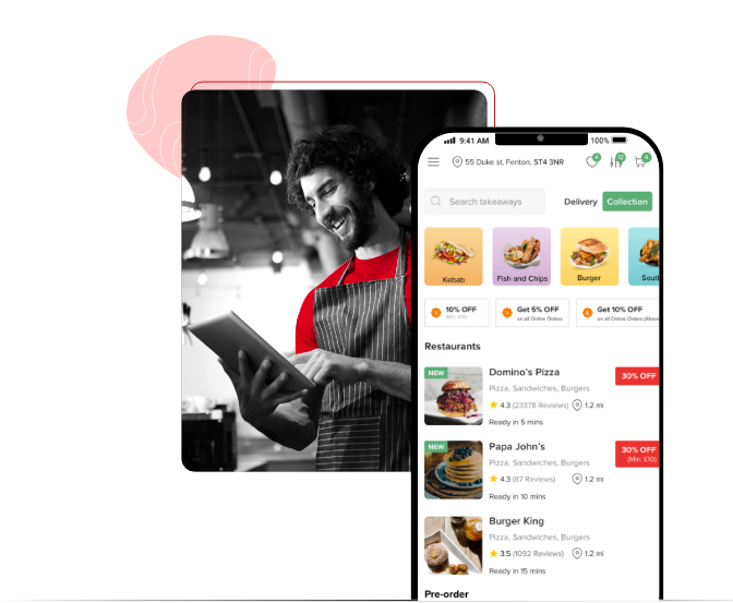 A happy restaurant and takeaway owner using the user-friendly features, services and promotions by listing on Foodhub for free.