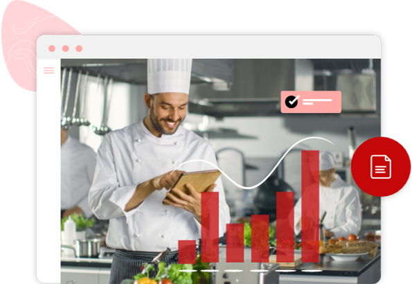 A chef enjoying reports and analytics features of a branded app for his Restaurant also receiving good customer insight.