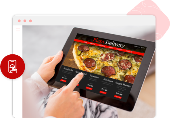 A customer interacting with a Foodhub created branded website which has been tailored for their Takeaway and Restaurant.