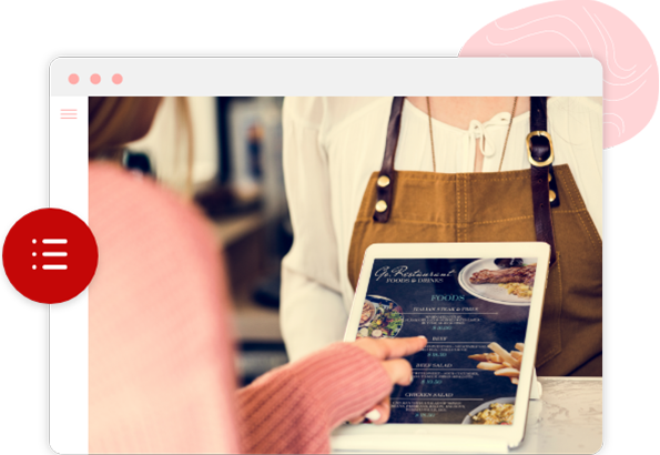 A customer choosing from an updated menu, online on a tablet, which shows seasoned based pricing and exciting new dishes.