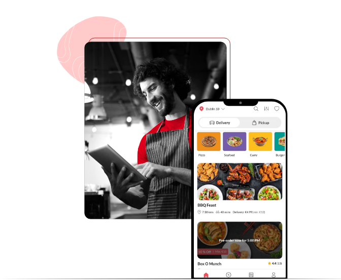 A happy restaurant and takeaway owner using the user-friendly features, services and promotions by listing on Foodhub for free.